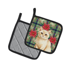 Load image into Gallery viewer, Solid Cream Cat with Poinsettias Pair of Pot Holders