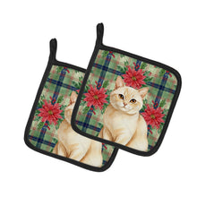 Load image into Gallery viewer, Solid Cream Cat with Poinsettias Pair of Pot Holders
