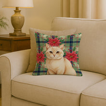 Load image into Gallery viewer, Solid Cream Cat with Poinsettias Throw Pillow
