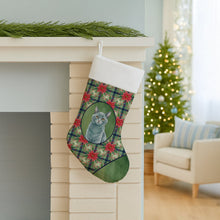Load image into Gallery viewer, Solid Gray Cat with Poinsettias Holiday Stocking