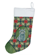 Load image into Gallery viewer, Solid Gray Cat with Poinsettias Holiday Stocking