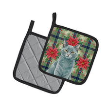 Load image into Gallery viewer, Solid Gray Cat with Poinsettias Pair of Pot Holders