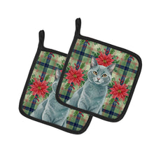 Load image into Gallery viewer, Solid Gray Cat with Poinsettias Pair of Pot Holders