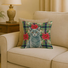 Load image into Gallery viewer, Solid Gray Cat with Poinsettias Throw Pillow