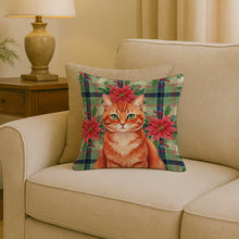 Load image into Gallery viewer, Solid Red Ginger Cat with Poinsettias Throw Pillow