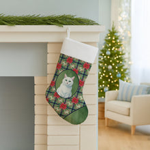 Load image into Gallery viewer, Solid White Cat with Poinsettias Holiday Stocking