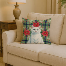 Load image into Gallery viewer, Solid White Cat with Poinsettias Throw Pillow