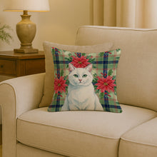 Load image into Gallery viewer, Solid White Cat with Poinsettias Throw Pillow