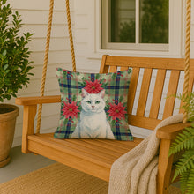 Load image into Gallery viewer, Solid White Cat with Poinsettias Throw Pillow