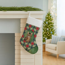 Load image into Gallery viewer, Spotted Tabby Brown Cat with Poinsettias Holiday Stocking