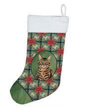 Load image into Gallery viewer, Spotted Tabby Brown Cat with Poinsettias Holiday Stocking