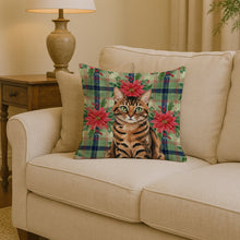 Load image into Gallery viewer, Spotted Tabby Brown Cat with Poinsettias Throw Pillow
