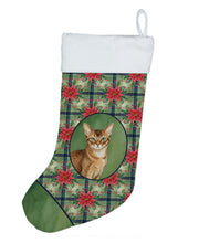 Load image into Gallery viewer, Ticked Tabby Brown Cat with Poinsettias Holiday Stocking
