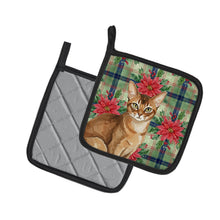 Load image into Gallery viewer, Ticked Tabby Brown Cat with Poinsettias Pair of Pot Holders