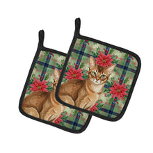 Load image into Gallery viewer, Ticked Tabby Brown Cat with Poinsettias Pair of Pot Holders