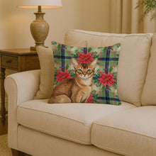 Load image into Gallery viewer, Ticked Tabby Brown Cat with Poinsettias Throw Pillow