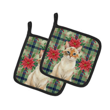 Load image into Gallery viewer, Tortie Point  Cat with Poinsettias Pair of Pot Holders