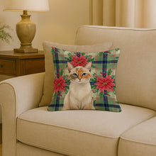 Load image into Gallery viewer, Tortie Point  Cat with Poinsettias Throw Pillow