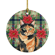 Load image into Gallery viewer, Tortoiseshell Cat with Poinsettias Ceramic Ornament