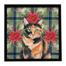 Load image into Gallery viewer, Tortoiseshell Cat with Poinsettias Framed Metal Print