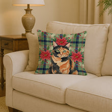 Load image into Gallery viewer, Tortoiseshell Cat with Poinsettias Throw Pillow