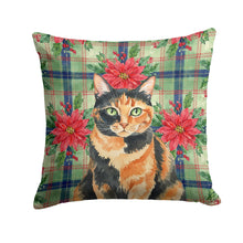 Load image into Gallery viewer, Tortoiseshell Cat with Poinsettias Throw Pillow