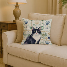 Load image into Gallery viewer, Black and White Tuxedo Cat Coastal Sea Glass Throw Pillow