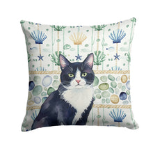 Load image into Gallery viewer, Black and White Tuxedo Cat Coastal Sea Glass Throw Pillow