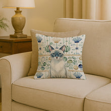 Load image into Gallery viewer, Blue Point Cat Coastal Sea Glass Throw Pillow