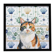 Load image into Gallery viewer, Calico Cat Coastal Sea Glass Framed Metal Print