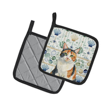 Load image into Gallery viewer, Calico Cat Coastal Sea Glass Pair of Pot Holders