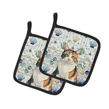 Load image into Gallery viewer, Calico Cat Coastal Sea Glass Pair of Pot Holders