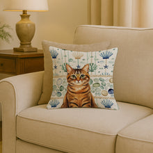 Load image into Gallery viewer, Classic Tabby Brown Cat Coastal Sea Glass Throw Pillow