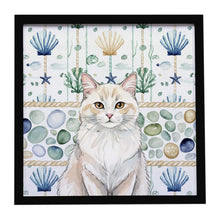Load image into Gallery viewer, Cream and White Cat Coastal Sea Glass Framed Metal Print