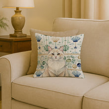 Load image into Gallery viewer, Cream and White Cat Coastal Sea Glass Throw Pillow