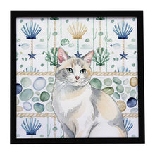 Load image into Gallery viewer, Dilute Calico Cat Coastal Sea Glass Framed Metal Print