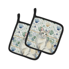 Load image into Gallery viewer, Dilute Calico Cat Coastal Sea Glass Pair of Pot Holders