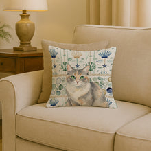 Load image into Gallery viewer, Dilute Tortoiseshell Cat Coastal Sea Glass Throw Pillow