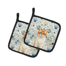 Load image into Gallery viewer, Flame Point Cat Coastal Sea Glass Pair of Pot Holders