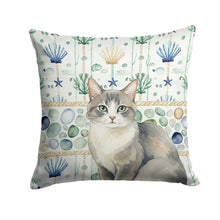 Load image into Gallery viewer, Gray and White Cat Coastal Sea Glass Throw Pillow