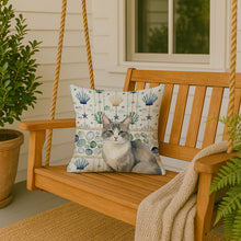 Load image into Gallery viewer, Gray and White Cat Coastal Sea Glass Throw Pillow