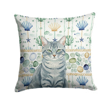 Load image into Gallery viewer, Gray Mackerel Tabby Cat Coastal Sea Glass Throw Pillow