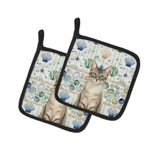 Load image into Gallery viewer, Lynx Point Tabby Cat Coastal Sea Glass Pair of Pot Holders
