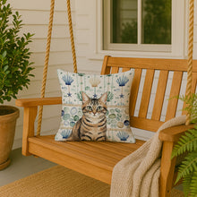 Load image into Gallery viewer, Mackerel Tabby Brown Cat Coastal Sea Glass Throw Pillow