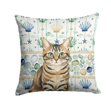 Load image into Gallery viewer, Mackerel Tabby Brown Cat Coastal Sea Glass Throw Pillow