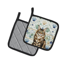 Load image into Gallery viewer, MaineCoon Brown Tabby Cat Coastal Sea Glass Pair of Pot Holders