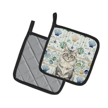 Load image into Gallery viewer, MaineCoon Silver Tabby Cat Coastal Sea Glass Pair of Pot Holders