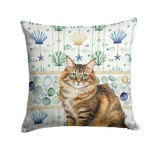 Load image into Gallery viewer, Norwegian Forest Cat Brown Tabby Cat Coastal Sea Glass Throw Pillow