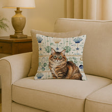 Load image into Gallery viewer, Norwegian Forest Cat Brown Tabby Cat Coastal Sea Glass Throw Pillow