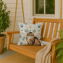 Load image into Gallery viewer, Norwegian Forest Cat Brown Tabby Cat Coastal Sea Glass Throw Pillow